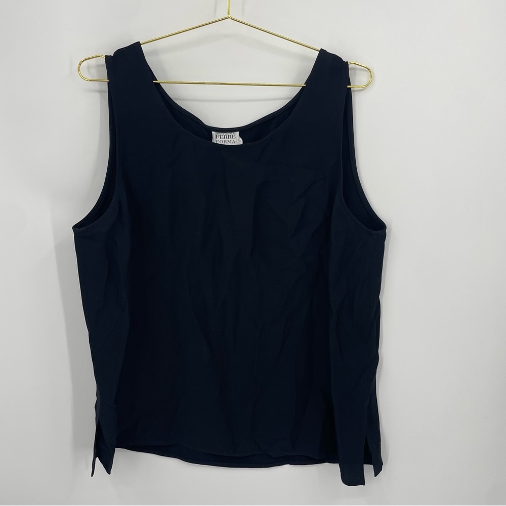 GIANFRANCO FERRE FORMA Black Sleeveless Tank Top SIZE 18 wool blend‎